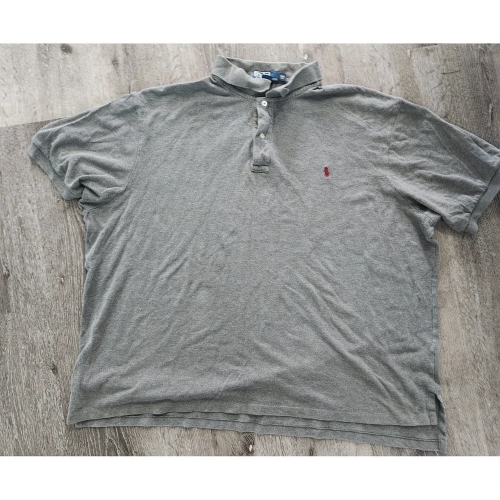 Polo Ralph Lauren Men 3XB Big Heather Gray Short Sleeve Pique Polo Red Pony